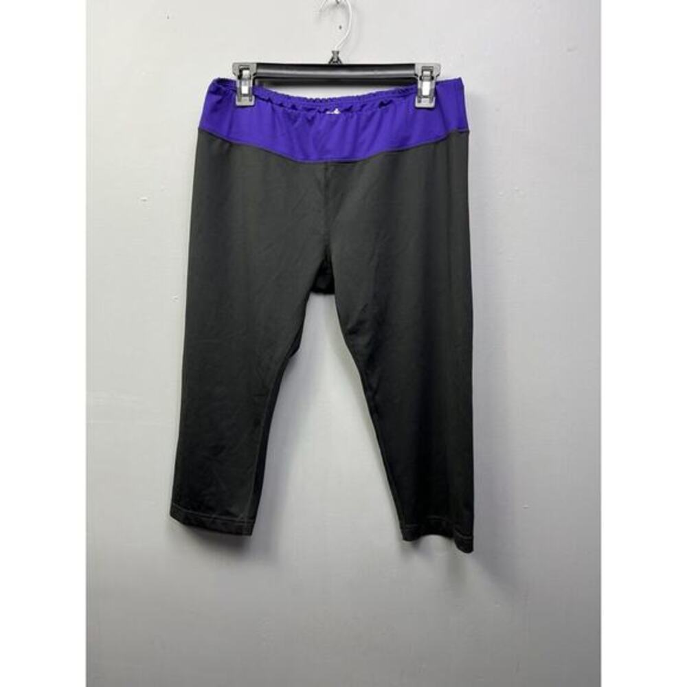 Charles‎ River Sport Cropped Leggings Womens large black purple Stretch Athletic